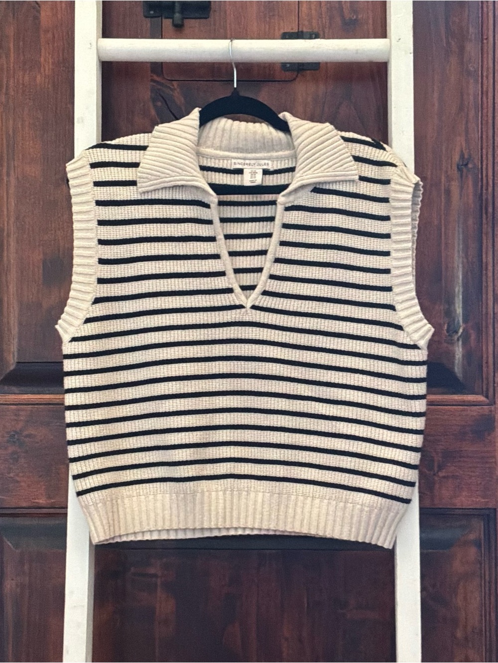 Sincerely Jules Striped V-Neck Sleeveless Sweater Vest - Cream & Black